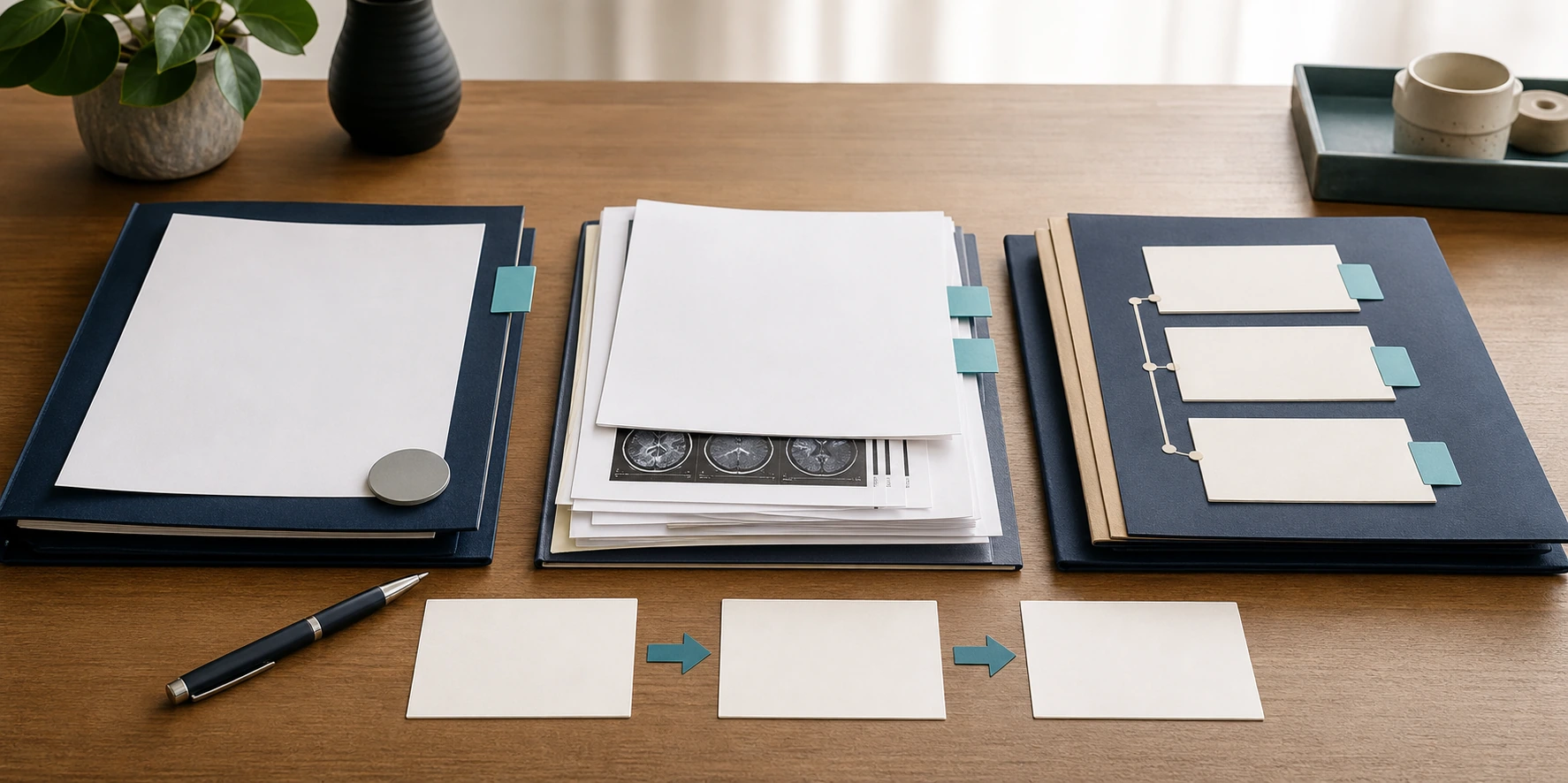 Rejected TPD claim review showing an insurer decision packet, medical evidence folder, policy and work history file and review pathway notes for planning the next step.